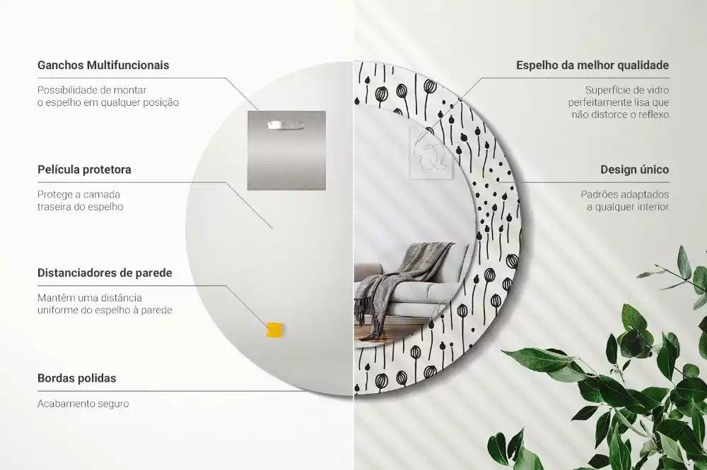 Espelho redondo decorativo Desenho de flor