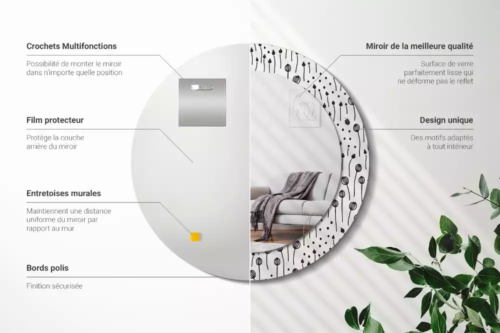 Espelho redondo decorativo Desenho de flor