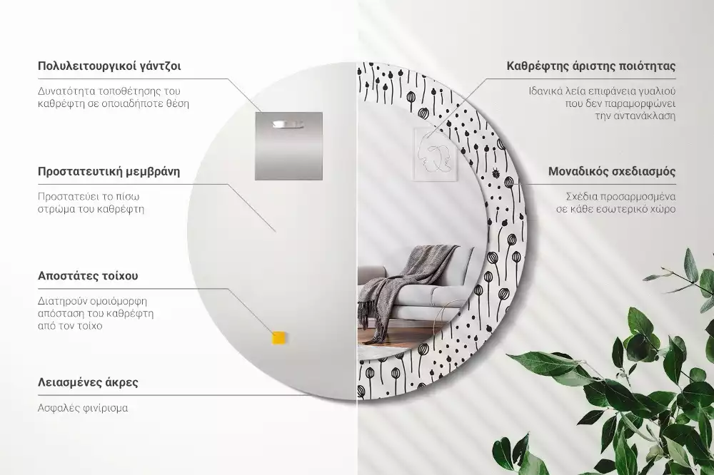 Espelho redondo decorativo Desenho de flor