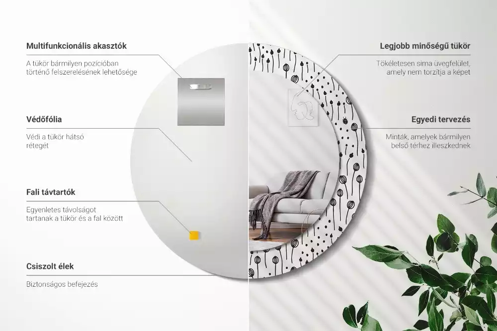 Espelho redondo decorativo Desenho de flor