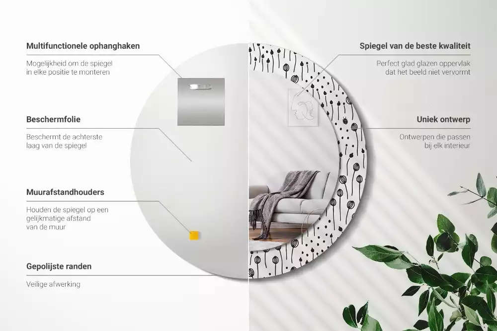 Espelho redondo decorativo Desenho de flor