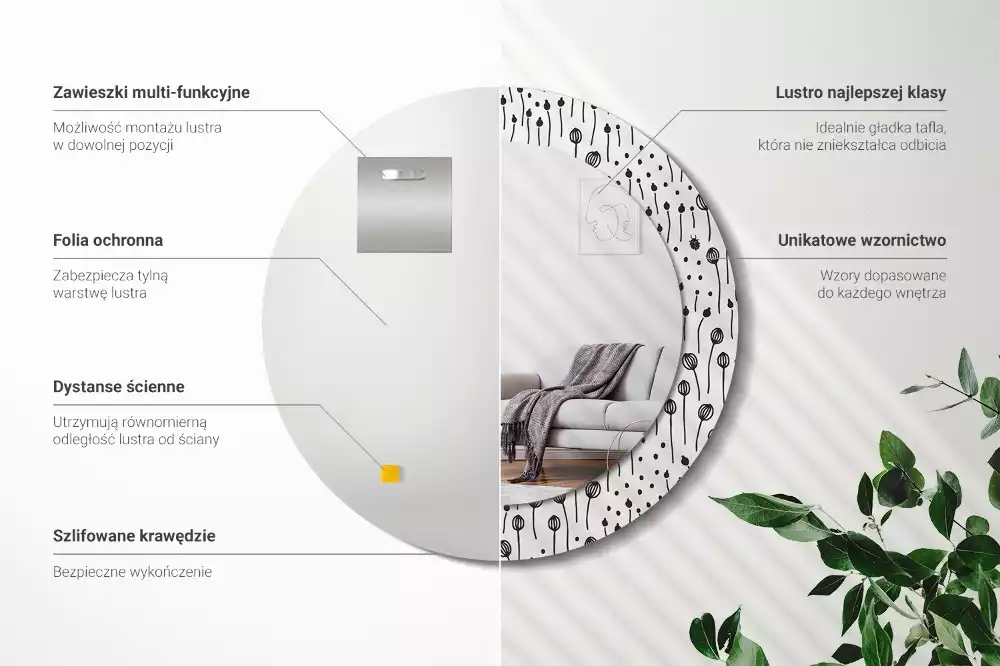 Espelho redondo decorativo Desenho de flor