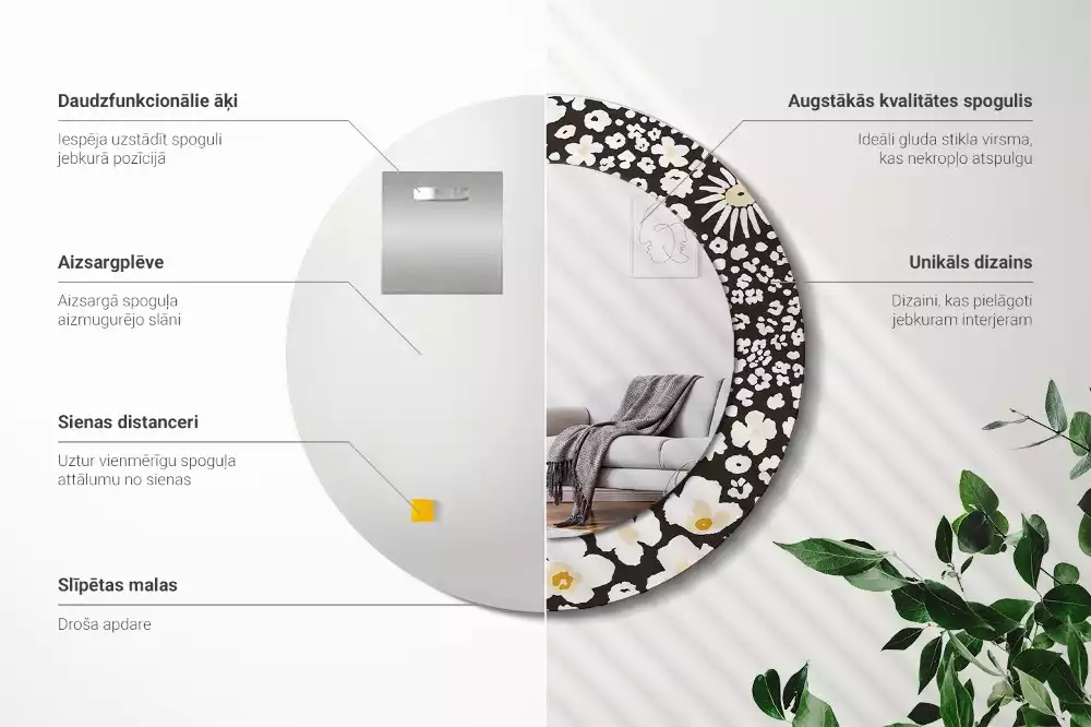 Espelho decorativo redondo Margaridas