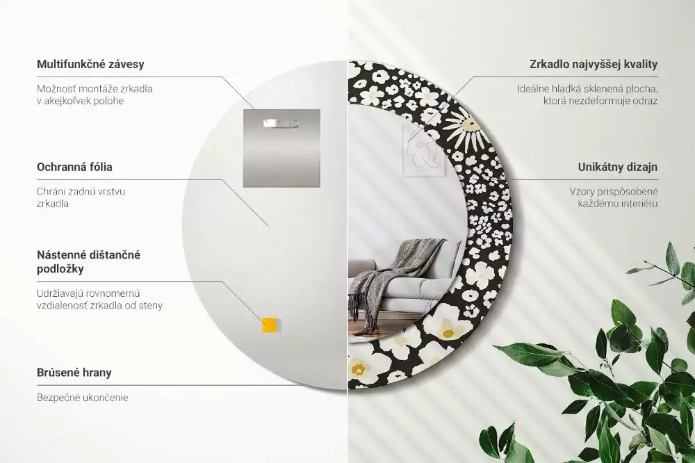 Espelho decorativo redondo Margaridas