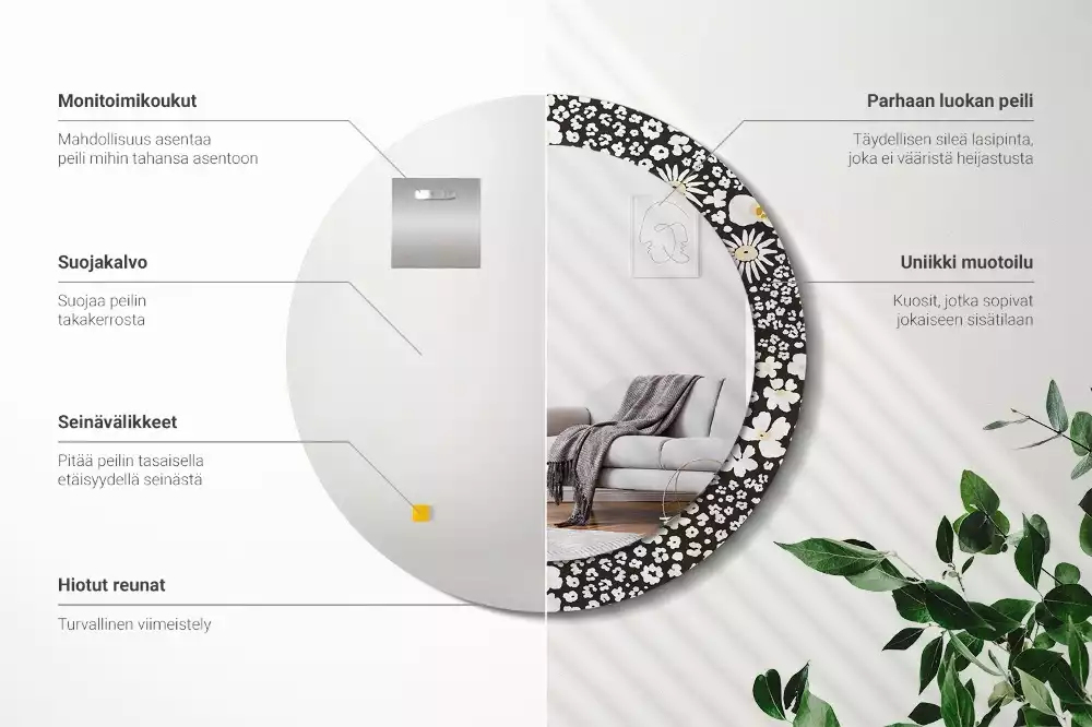 Espelho decorativo redondo Margaridas