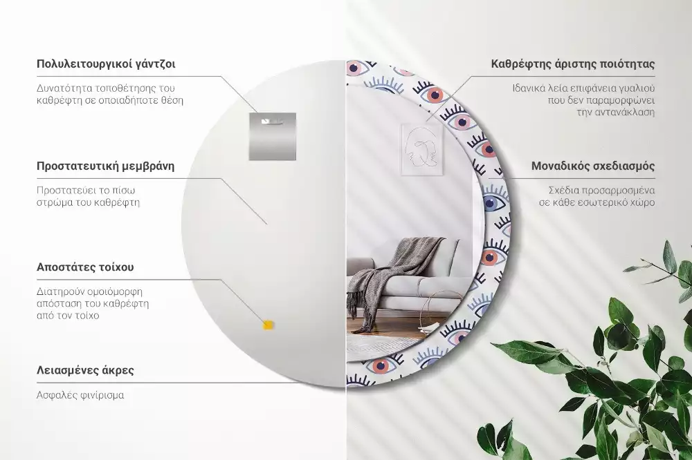 Espelho redondo decorativo Olhos