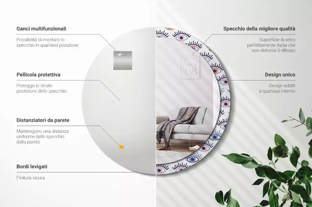 Espelho redondo decorativo Olhos