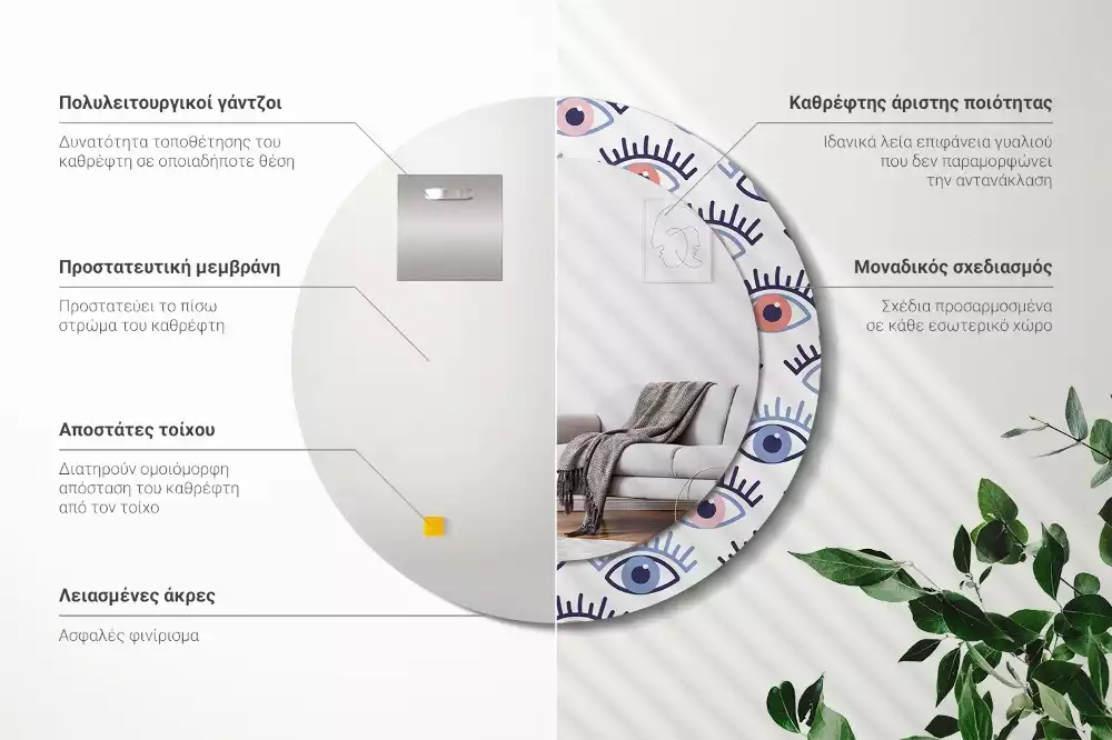 Espelho redondo decorativo Olhos