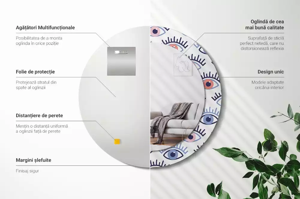 Espelho redondo decorativo Olhos