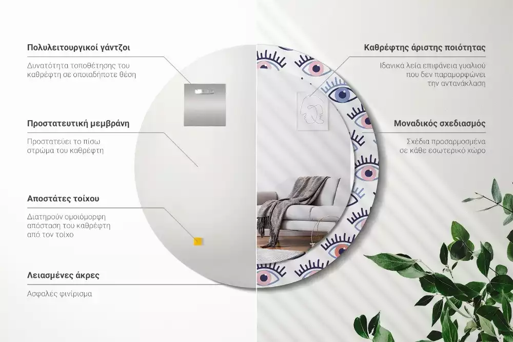 Espelho redondo decorativo Olhos