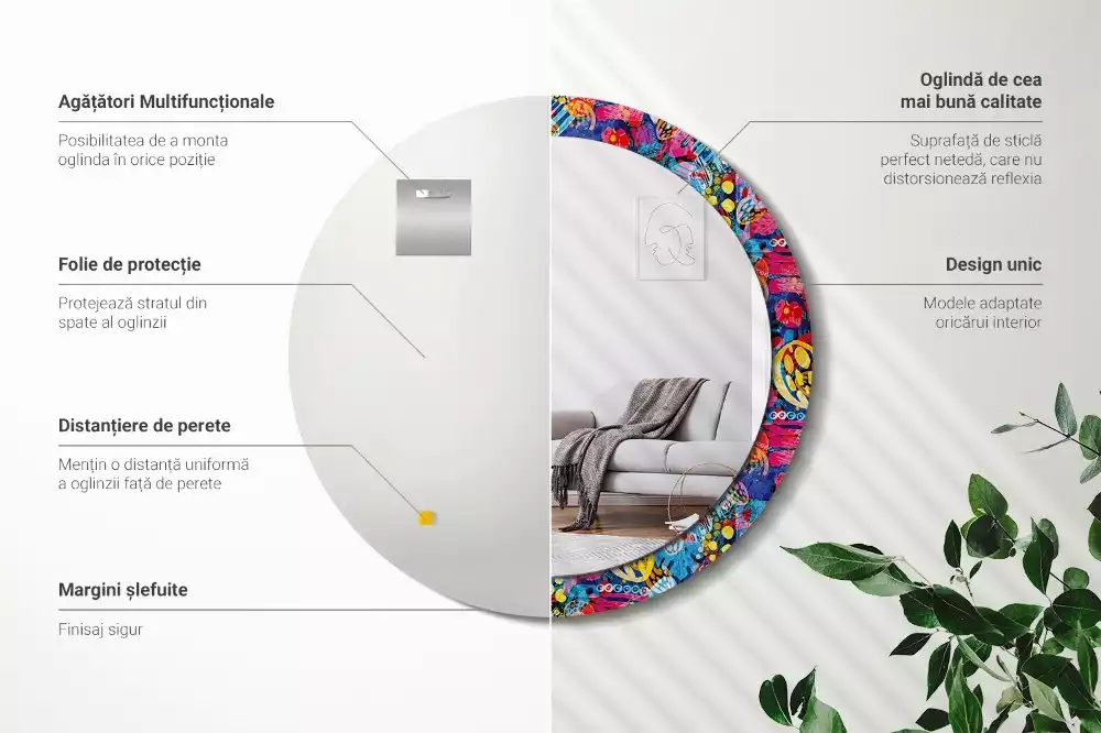 Espelho redondo decorativo Rabiscos coloridos