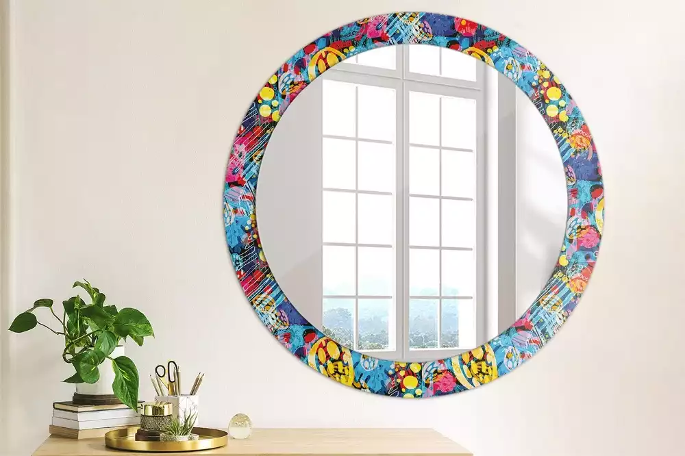 Espelho redondo decorativo Rabiscos coloridos