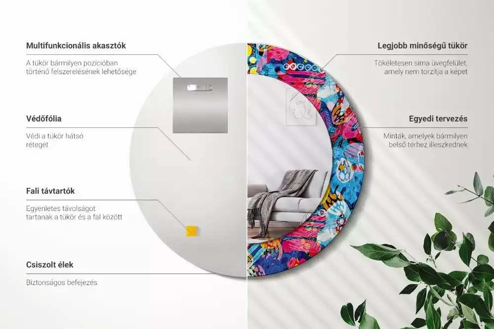 Espelho redondo decorativo Rabiscos coloridos