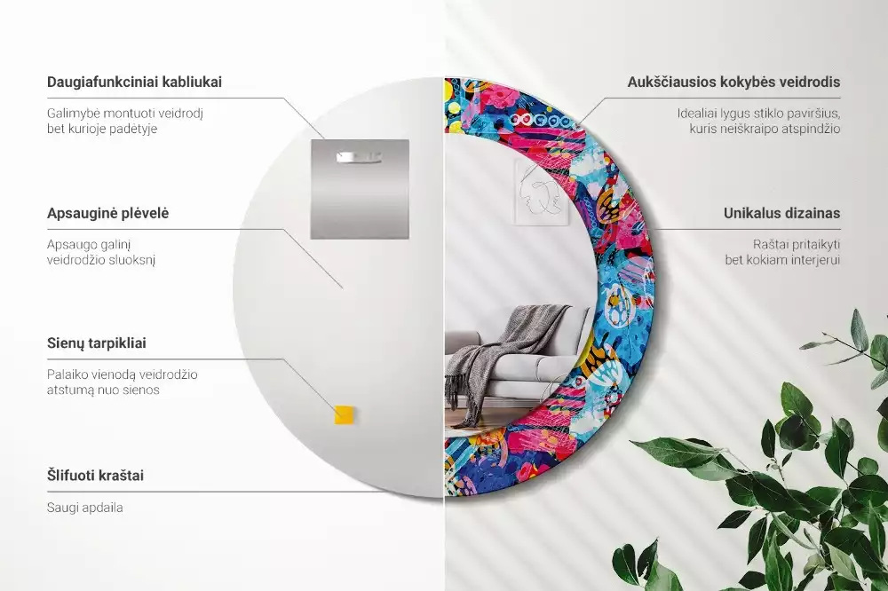 Espelho redondo decorativo Rabiscos coloridos