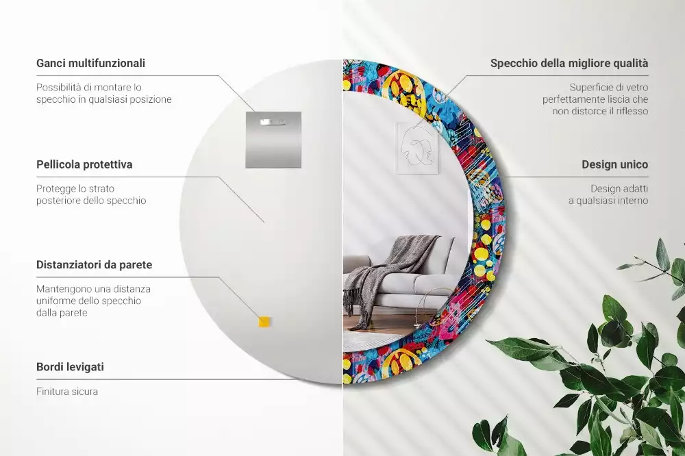 Espelho redondo decorativo Rabiscos coloridos