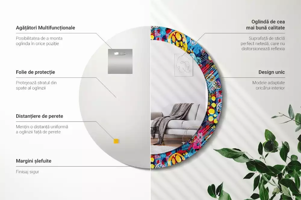 Espelho redondo decorativo Rabiscos coloridos