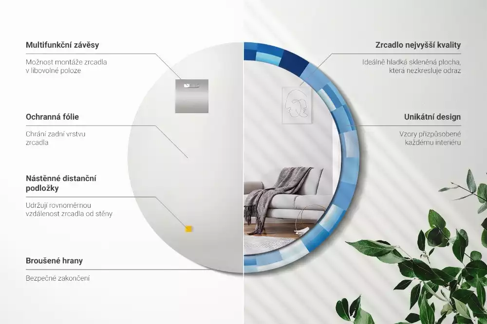 Espelho redondo decorativo Abstrato azul