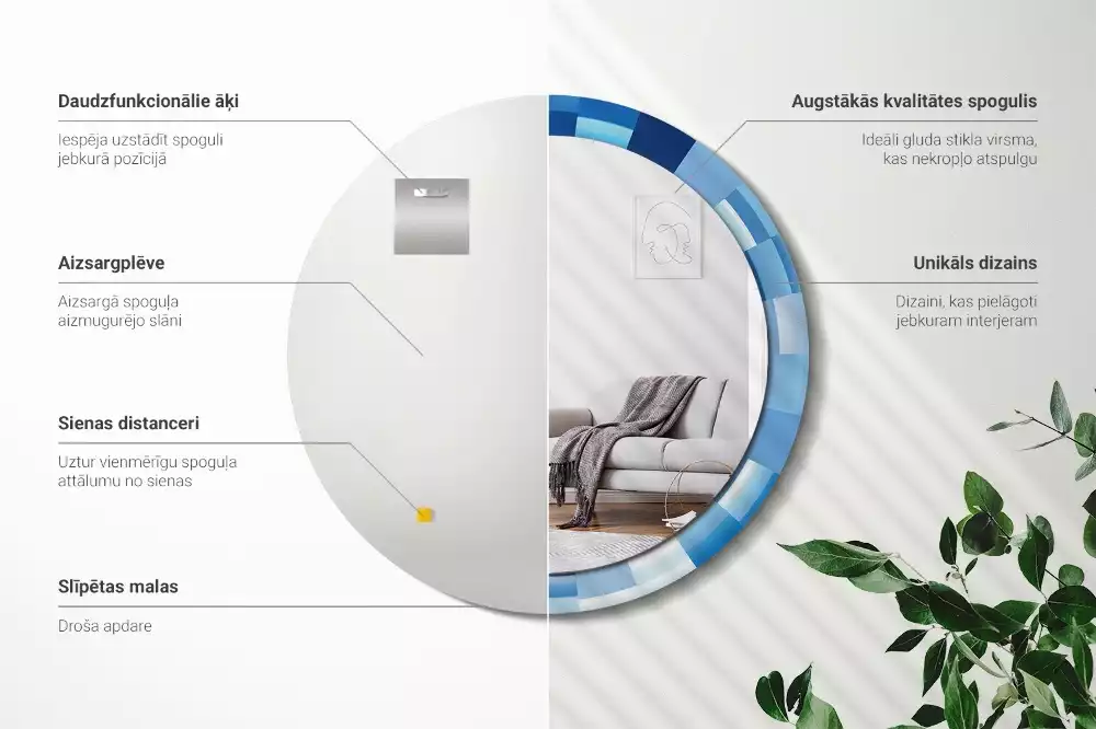 Espelho redondo decorativo Abstrato azul