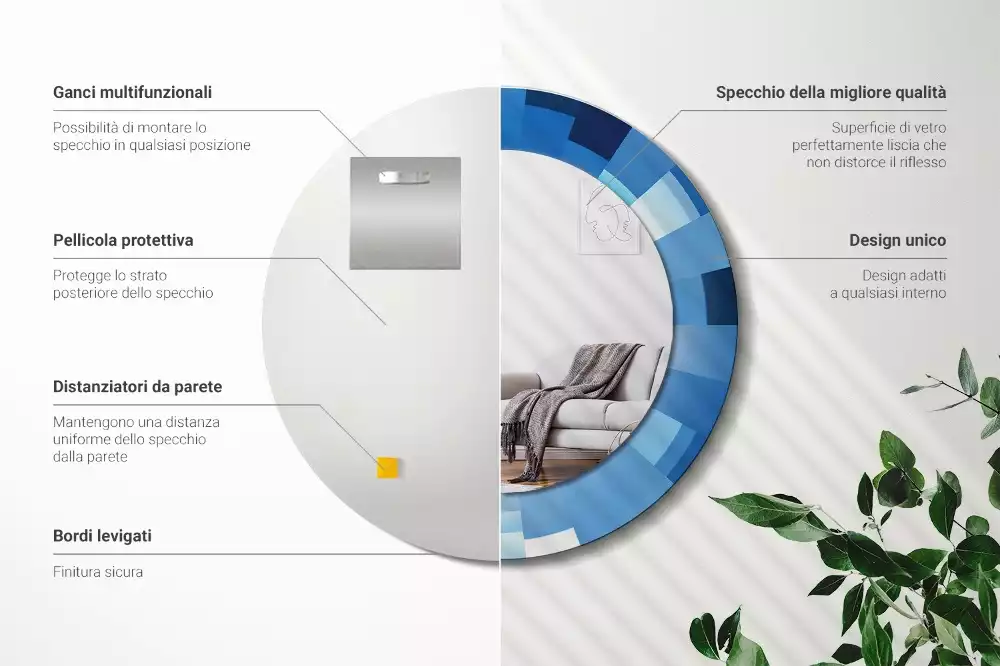 Espelho redondo decorativo Abstrato azul