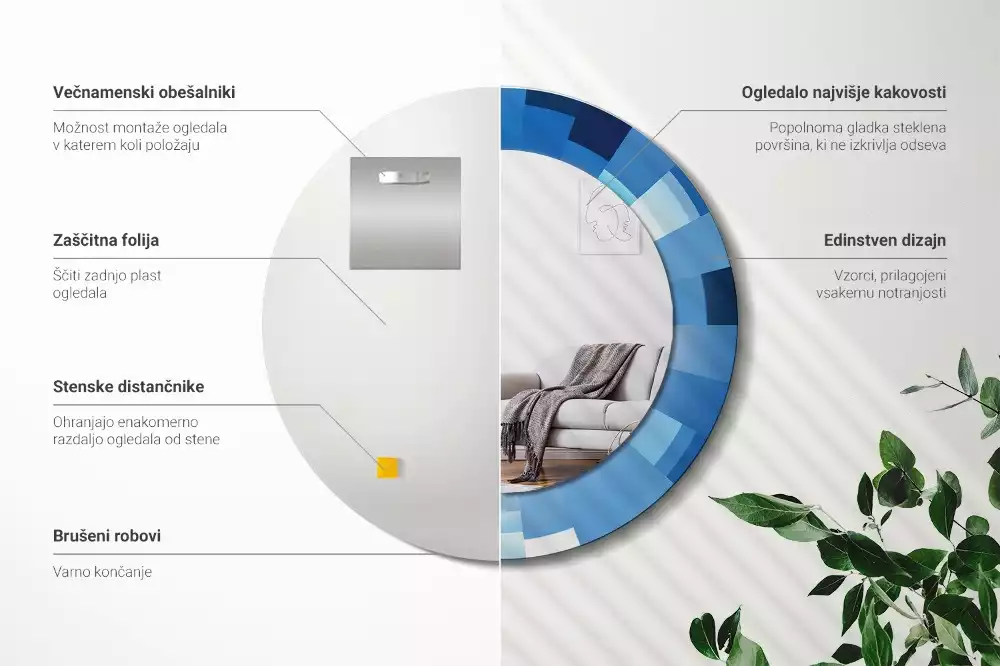 Espelho redondo decorativo Abstrato azul