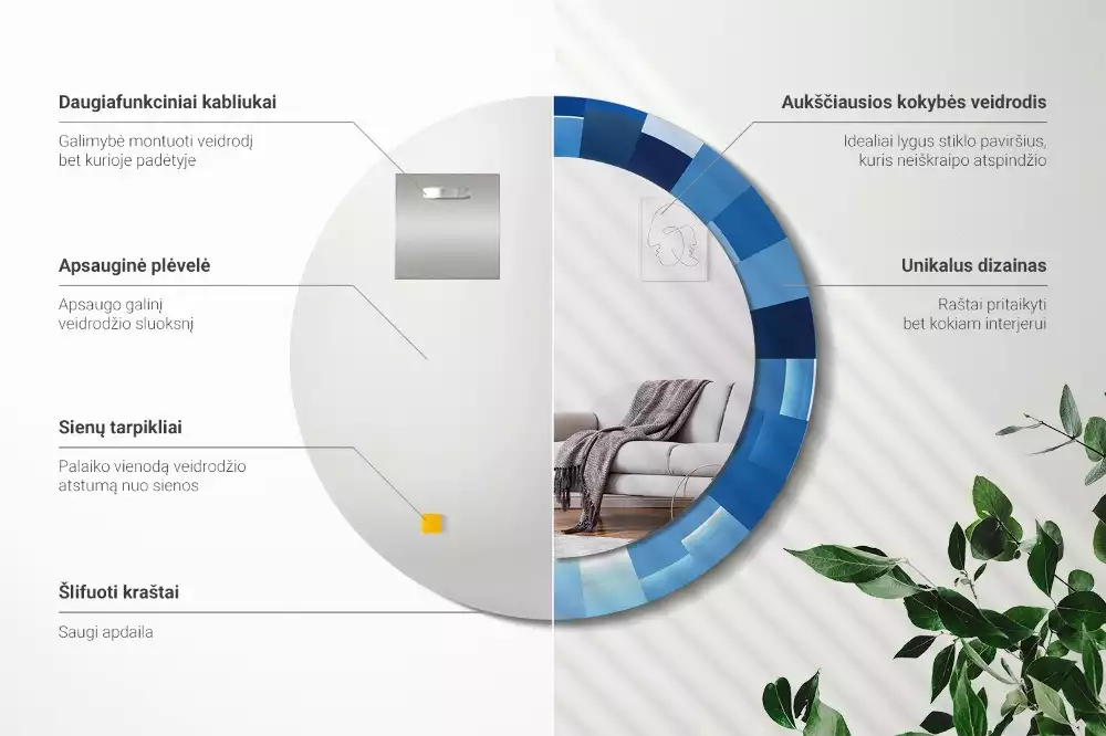 Espelho redondo decorativo Abstrato azul