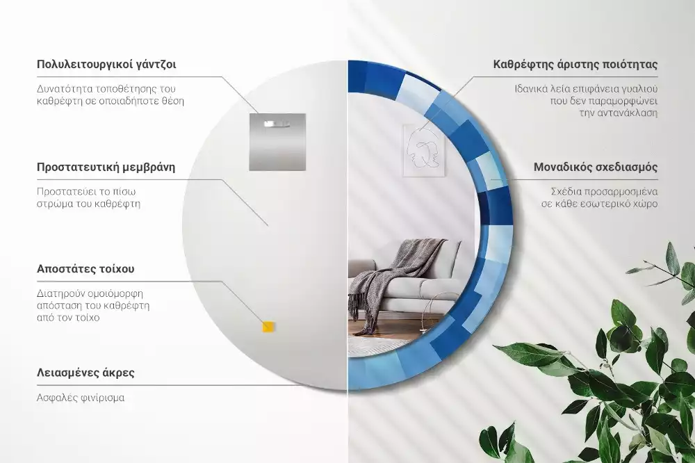 Espelho redondo decorativo Abstrato azul