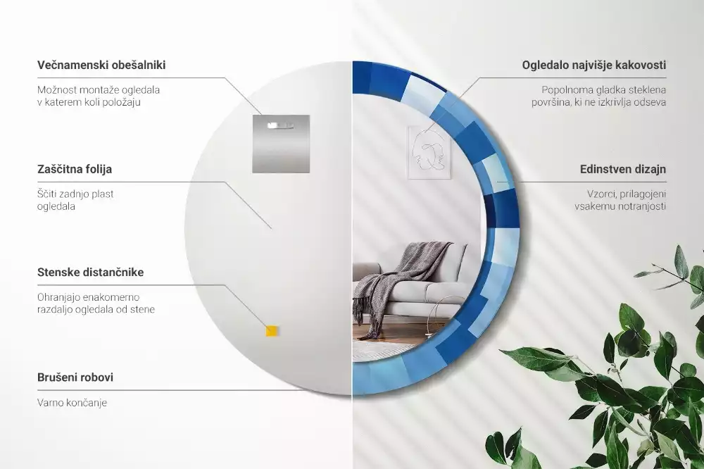 Espelho redondo decorativo Abstrato azul