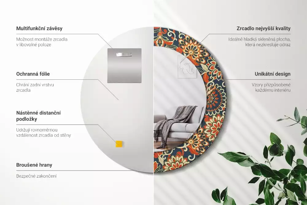 Espelho decorativo redondo Flores retrô