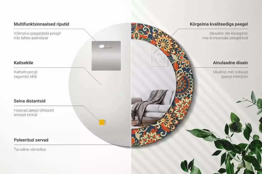 Espelho decorativo redondo Flores retrô