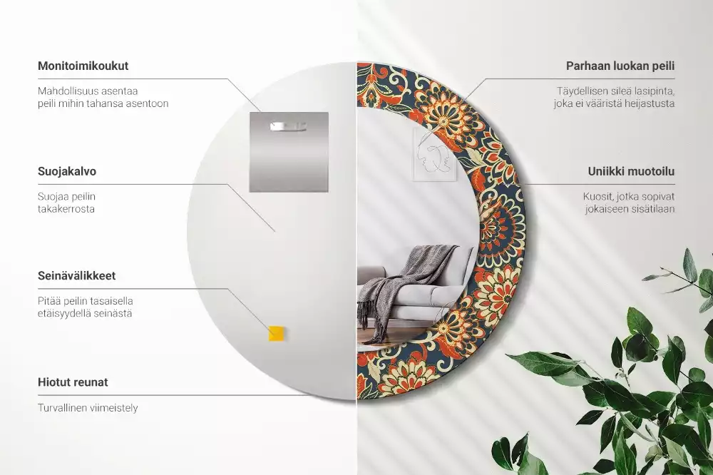 Espelho decorativo redondo Flores retrô