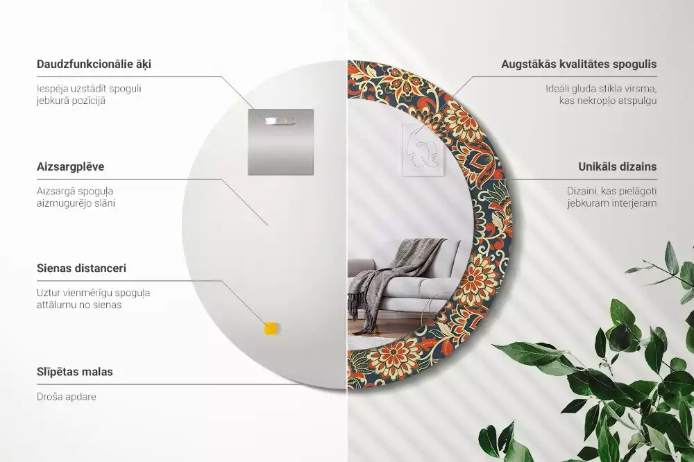 Espelho decorativo redondo Flores retrô