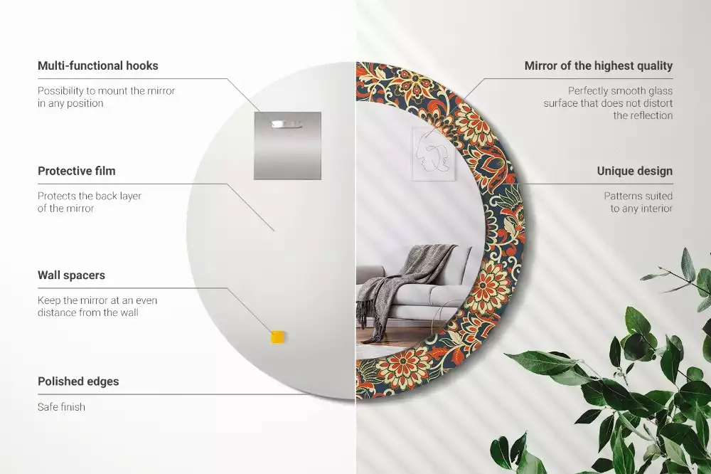 Espelho decorativo redondo Flores retrô