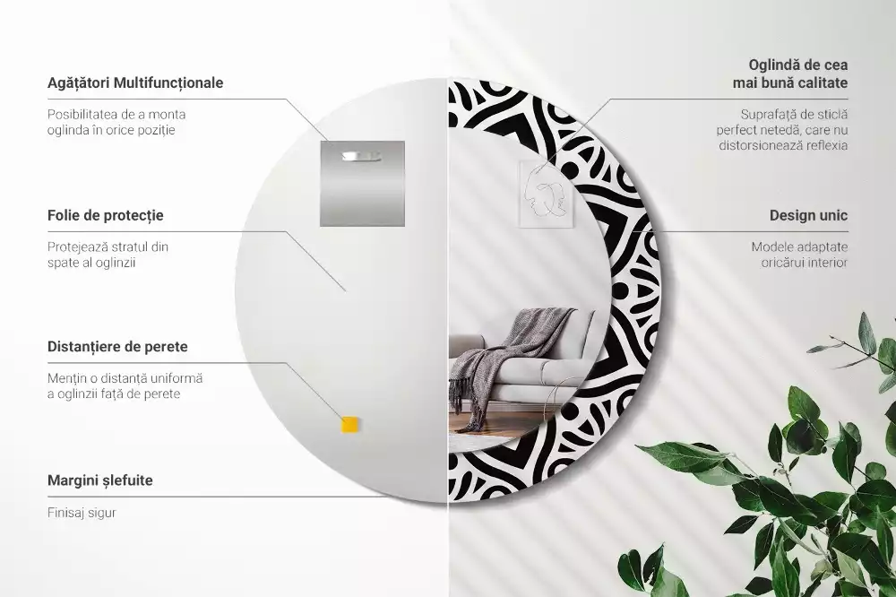 Espelho redondo decorativo ornamento preto