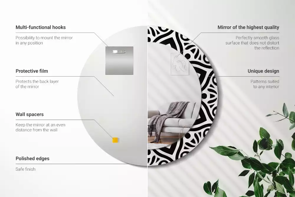 Espelho redondo decorativo ornamento preto