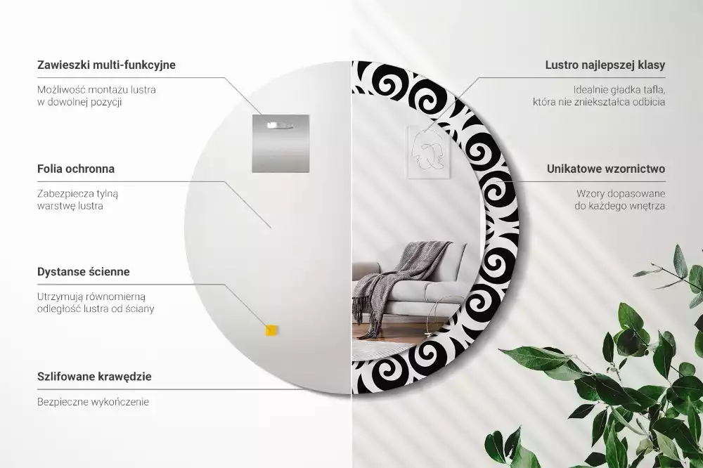 Espelho redondo decorativo ornamento preto