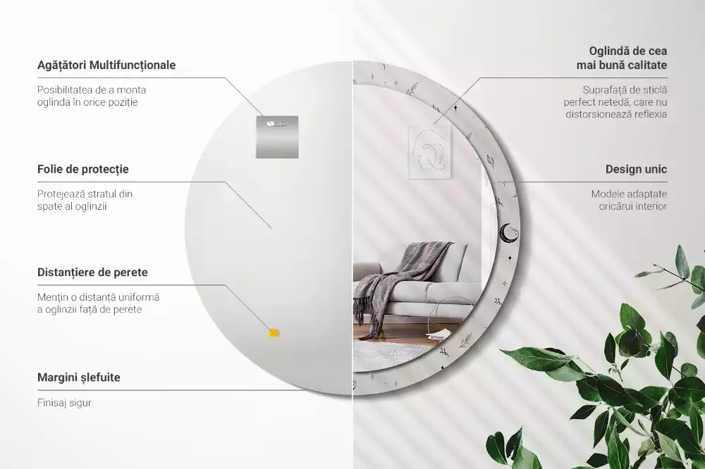 Espelho decorativo redondo Plantas rabiscadas