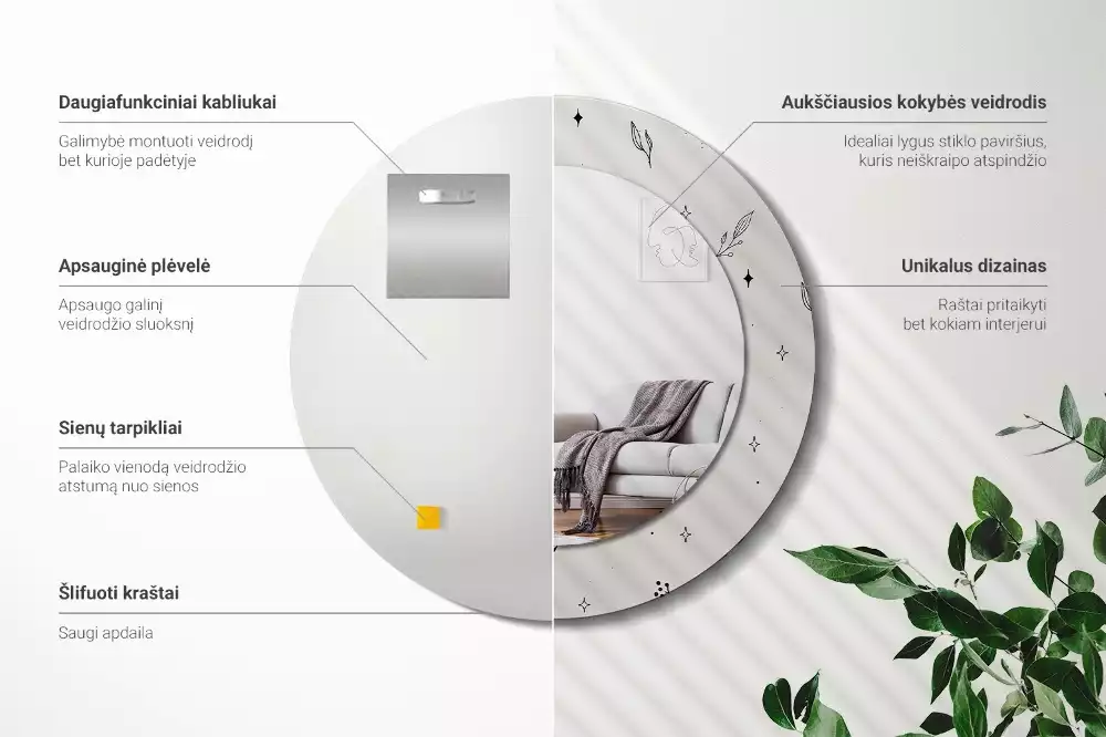 Espelho decorativo redondo Plantas rabiscadas