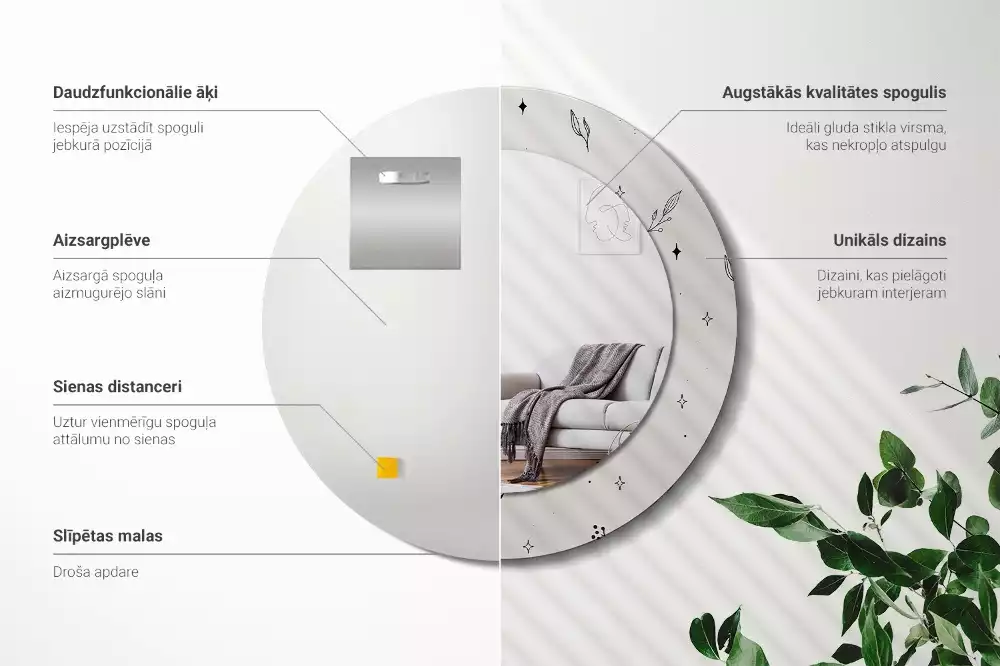 Espelho decorativo redondo Plantas rabiscadas