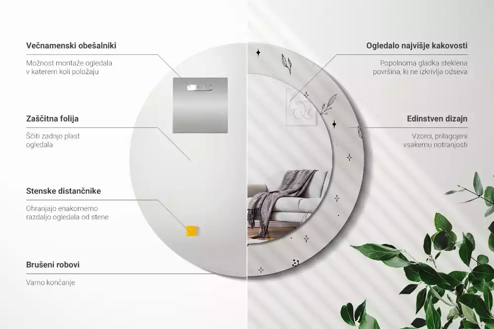 Espelho decorativo redondo Plantas rabiscadas