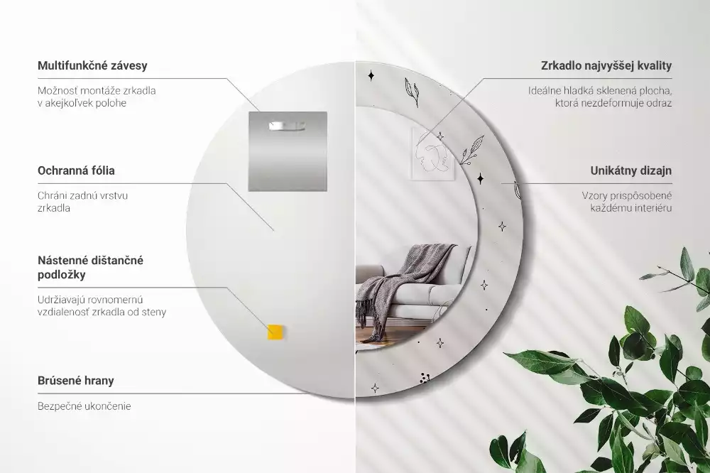 Espelho decorativo redondo Plantas rabiscadas