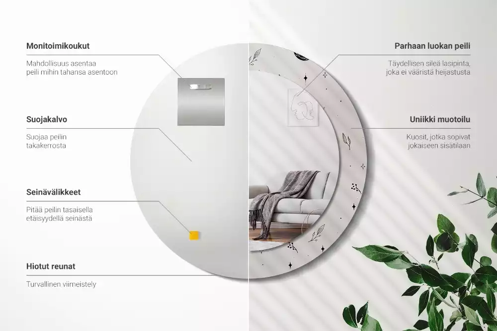 Espelho decorativo redondo Plantas rabiscadas