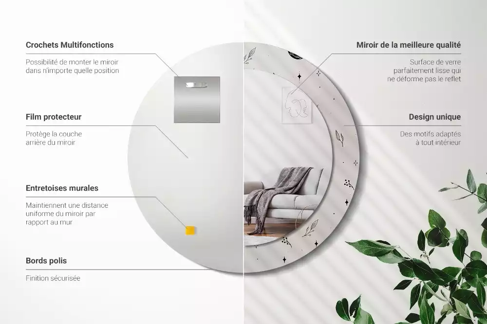 Espelho decorativo redondo Plantas rabiscadas