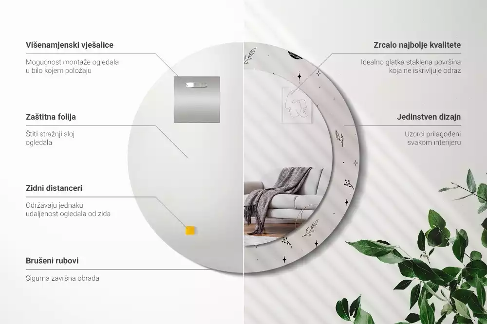 Espelho decorativo redondo Plantas rabiscadas