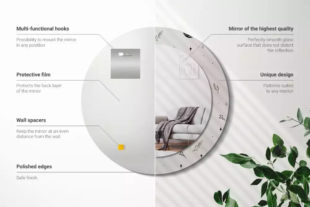 Espelho decorativo redondo Plantas rabiscadas