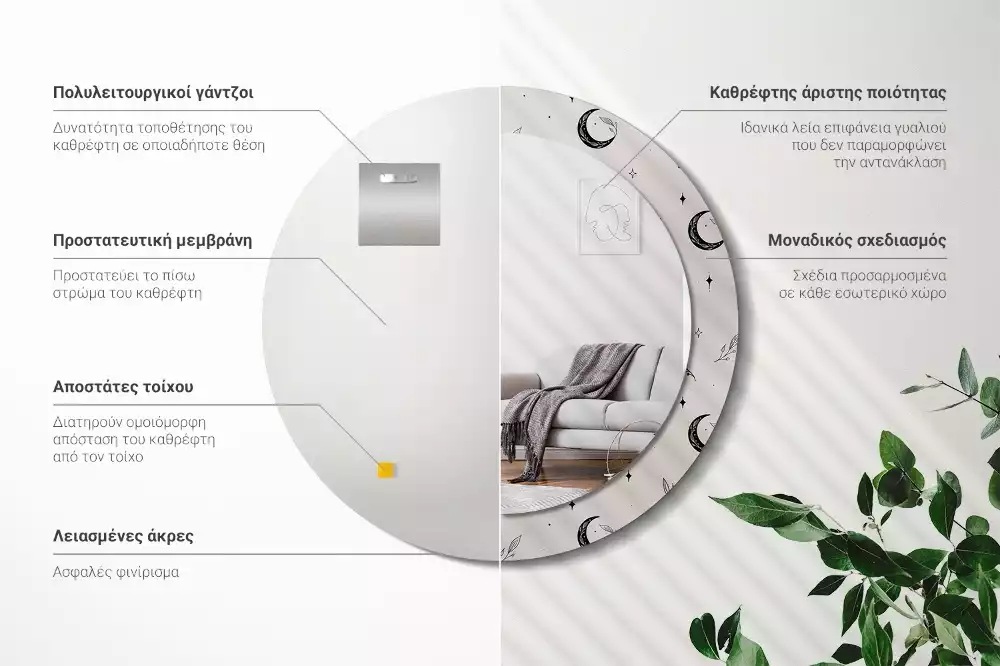 Espelho decorativo redondo Plantas rabiscadas