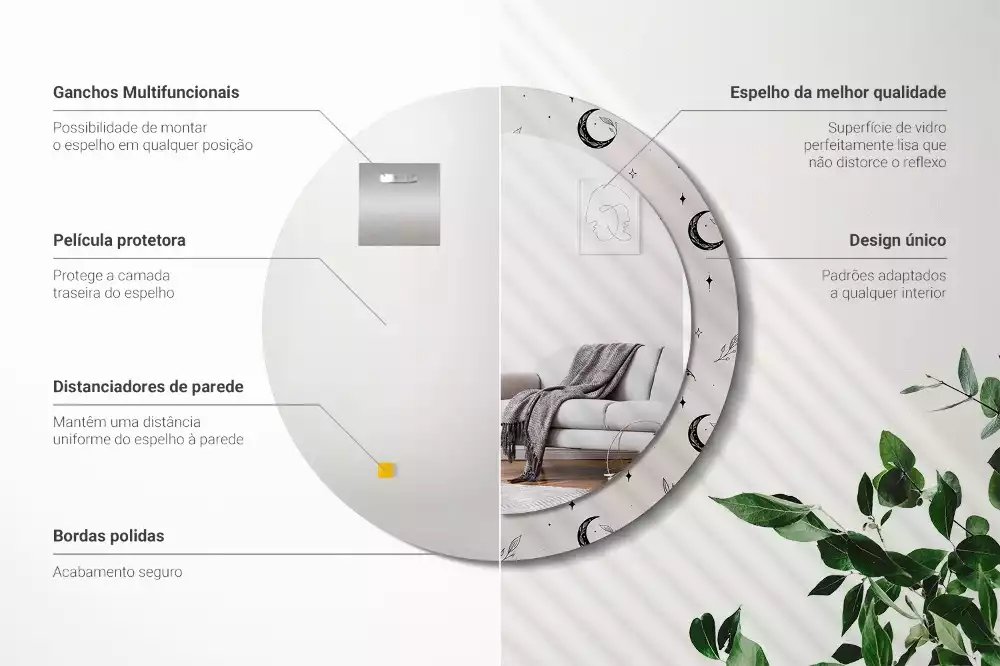 Espelho decorativo redondo Plantas rabiscadas