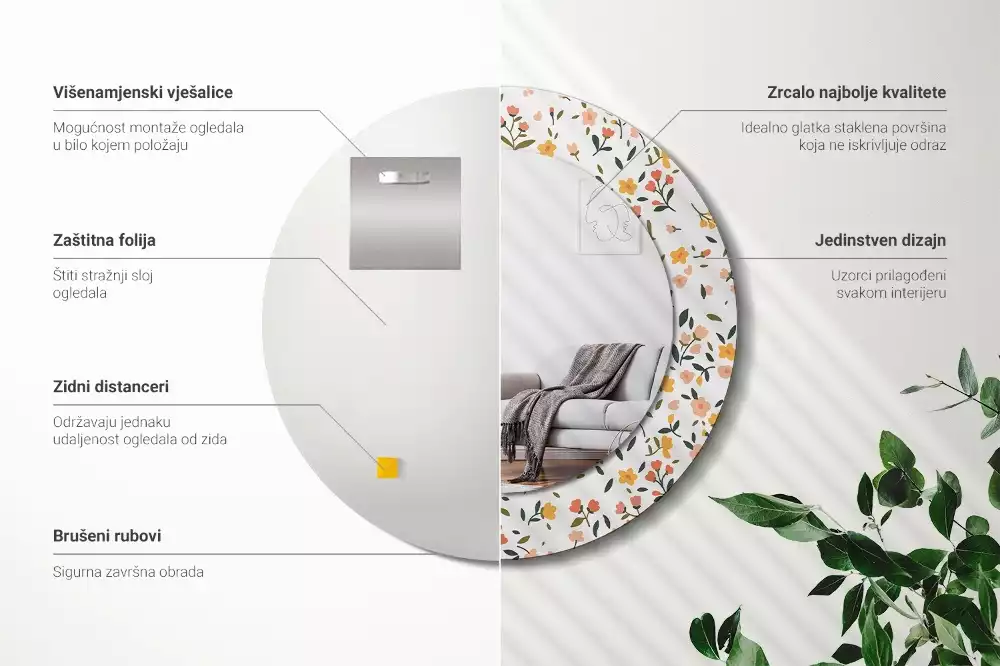 Espelho redondo decorativo Pequenas flores