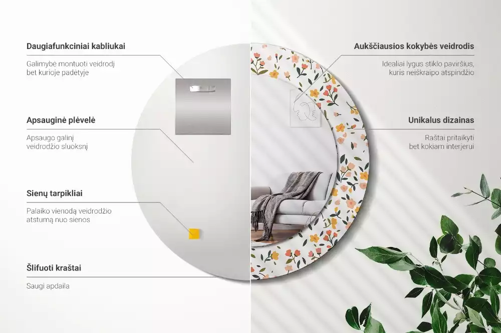 Espelho redondo decorativo Pequenas flores