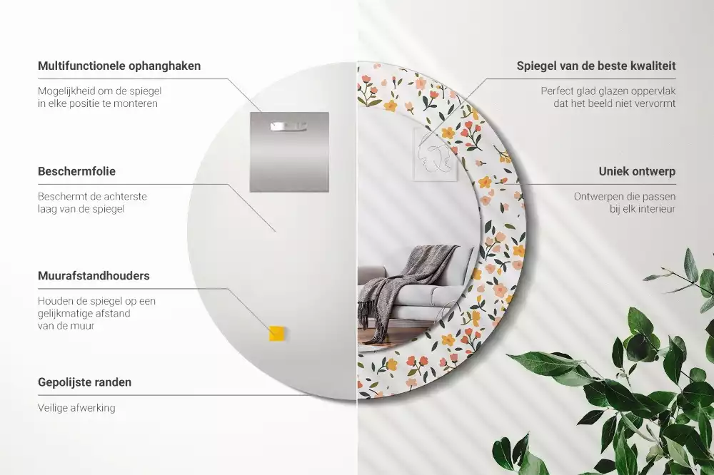 Espelho redondo decorativo Pequenas flores