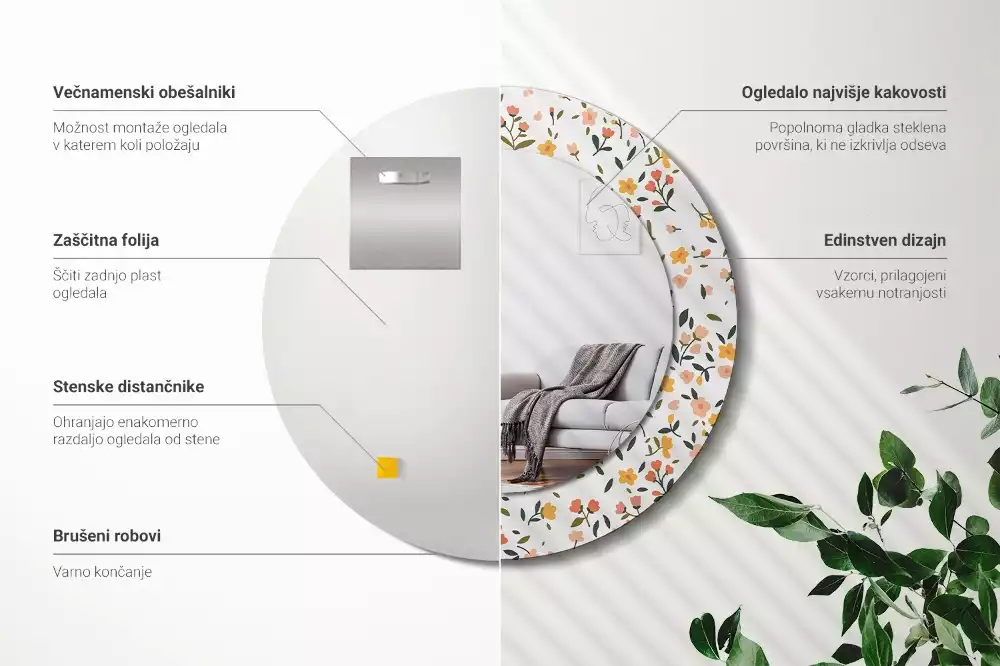 Espelho redondo decorativo Pequenas flores